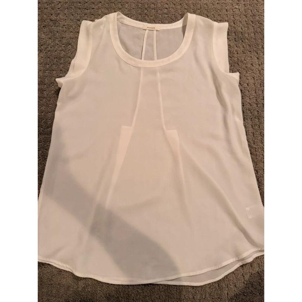 Pleione White Sleeveless Chiffon Blouse Tank Top Sheer Back Pleat XS